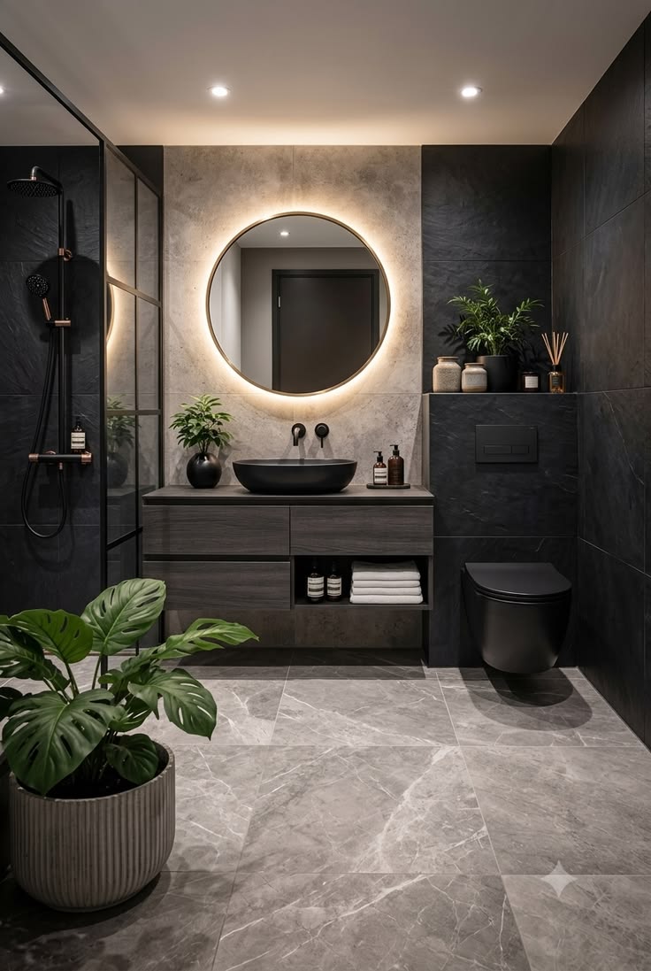 Moody Small Apartment Bathroom Ideas for Renters | Dark & Luxurious Look