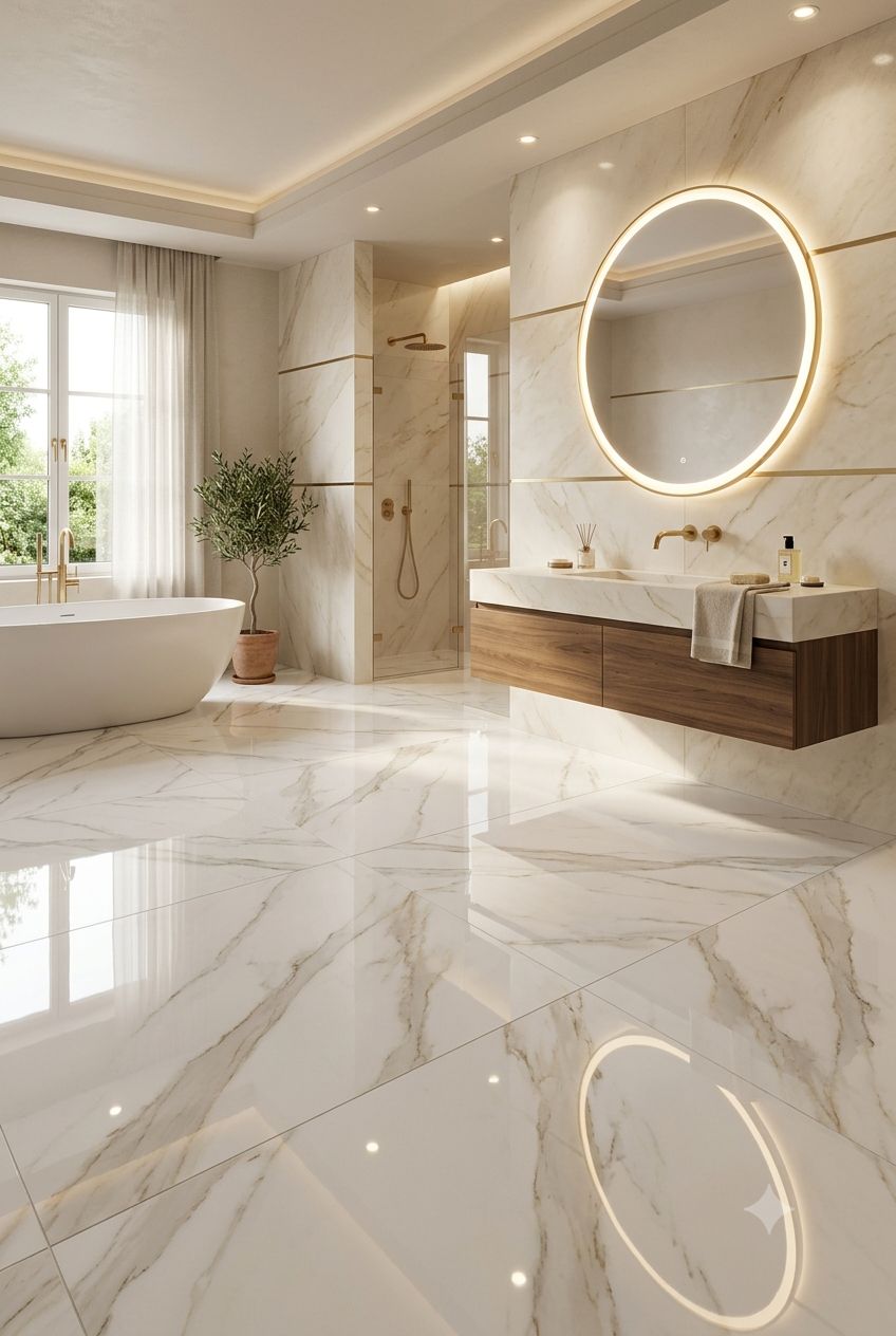 Luxury Bathroom Flooring Ideas: Marble-Look Porcelain Tile Trends for 2026