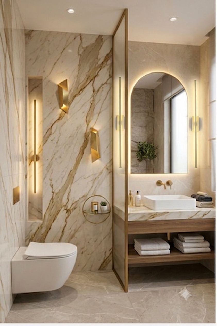 Modern Bathroom Decor & Aesthetic Ideas: Luxury Marble & Gold Accents
