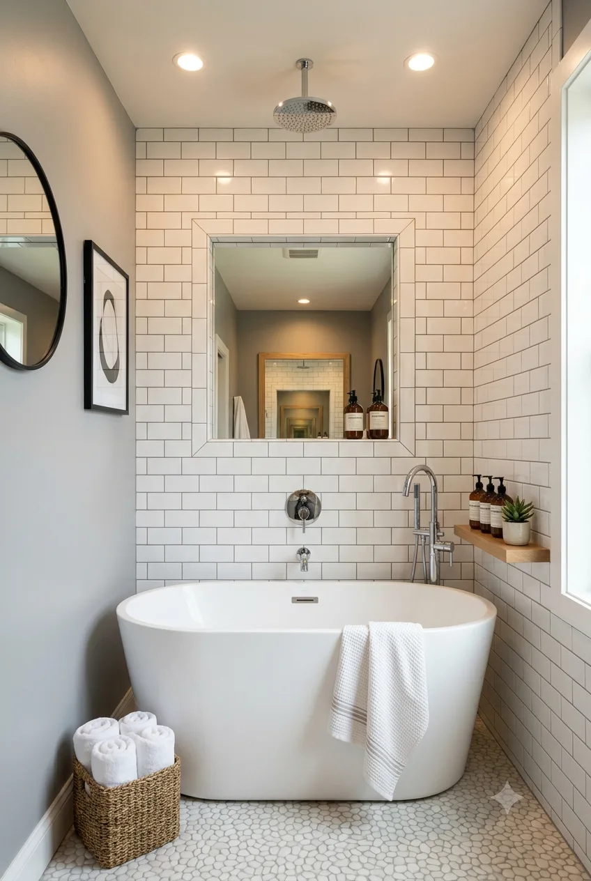 Small Bathroom Bathtub & Shower Ideas: Freestanding Tub with Subway Tile for a Luxury Spa Look