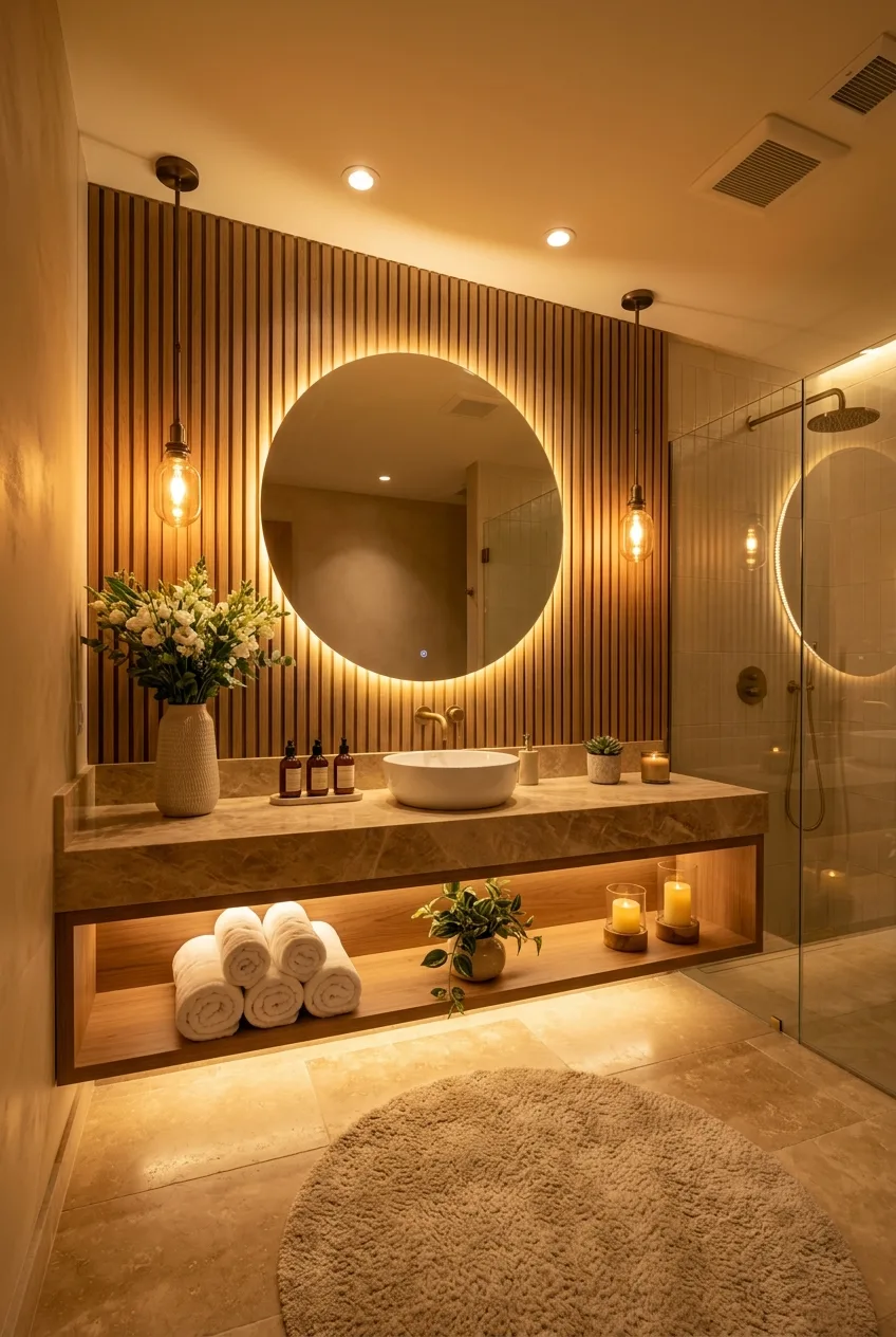 Spa-Like Bathroom Ideas with Candlelight and a Backlit Mirror
