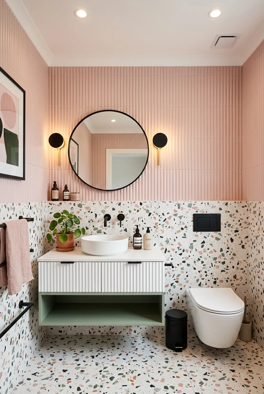 Pink Terrazzo Bathroom Ideas: Modern Pastel Powder Room Decor