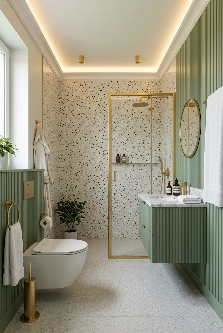 Green Fluted Panel Bathroom with Gold Fixtures: Modern Design Ideas